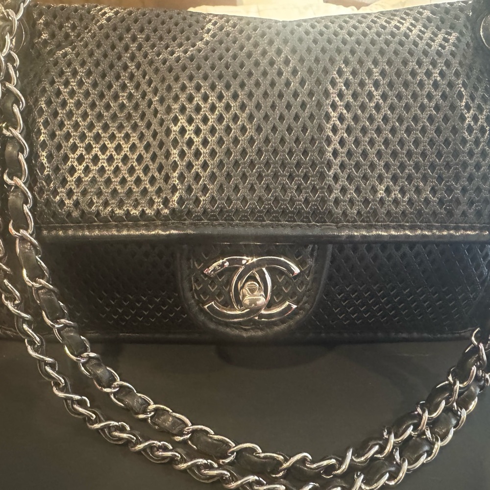 CHANEL Black Up In The Air Perforated Leather Medium Flap w/ Palladium Hardware